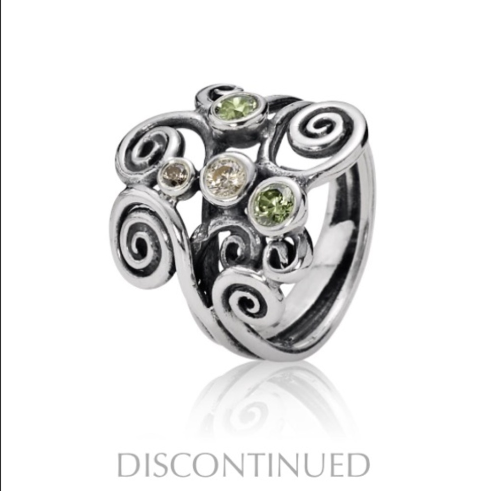 Pandora Silver and Green Swirl Ring
